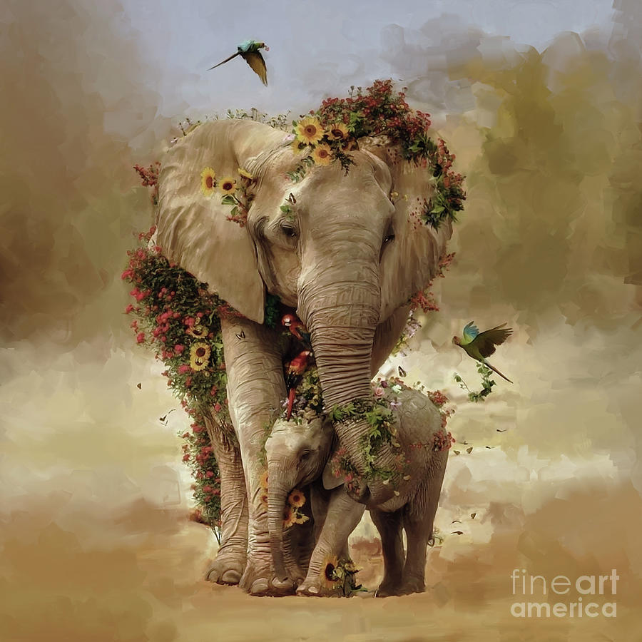 Flowers Elephant  Painting by Gull G
