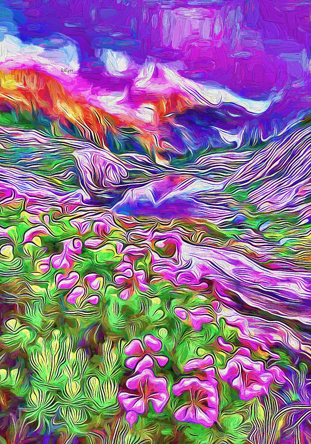 Flowers field in mountain Painting by Nenad Vasic