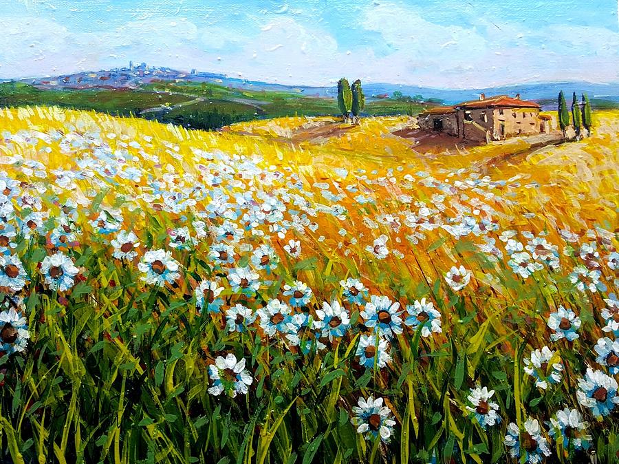 Flower Fields Oil Painting By Numbers Beautiful Scenery Portrait Design Displays