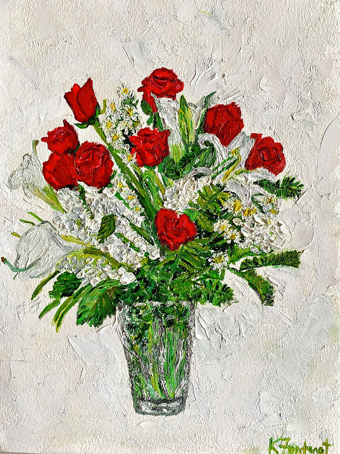Flowers for Valentines Painting by Karen Fontenot