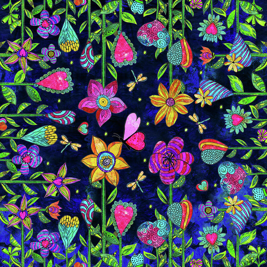Flowers Galore Art On Blue Painting by Sharon Cummings Flowers Galore Art On Blue Painting by Sharon Cummings