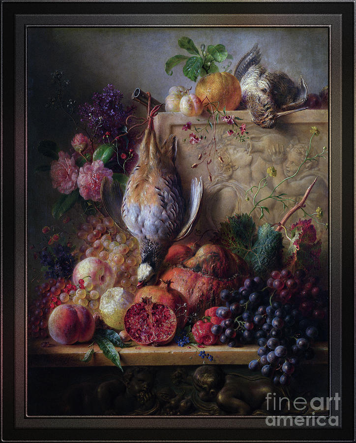 Flowers, Game and Fruit by Georgius Jacobus Johannes van Os Painting by Rolando Burbon
