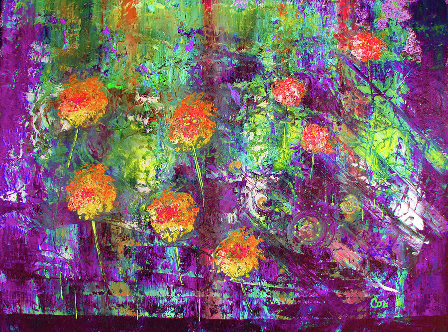 Flowers Groovin in Purple Painting by Corinne Carroll