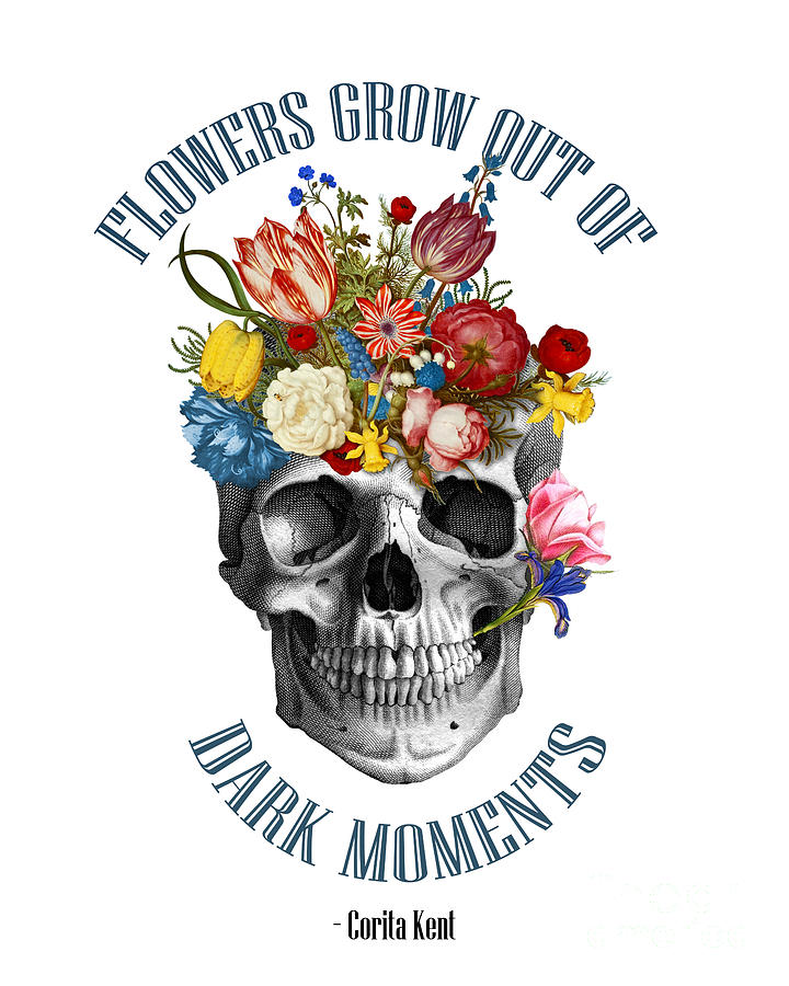 Flower Digital Art - Flowers grow out of dark moments skull by Madame Memento