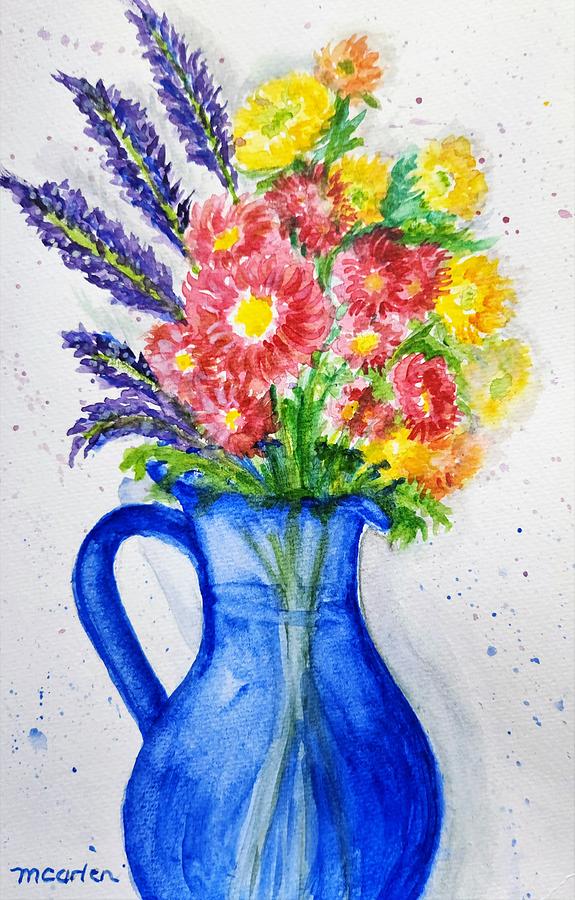 Flowers in a Blue Pitcher Painting by M Carlen