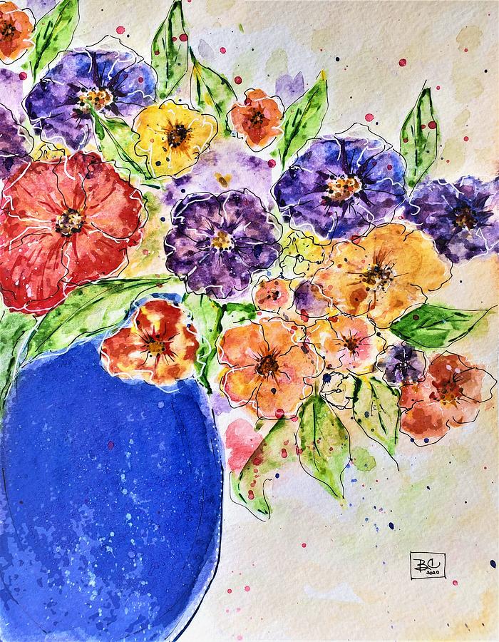 Flowers In A Blue Vase Painting by Barbara Chichester