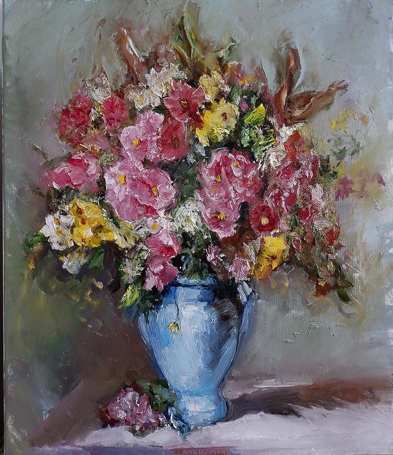 Flowers in a Blue Vase Painting by Ernst Navrotskyi - Fine Art America