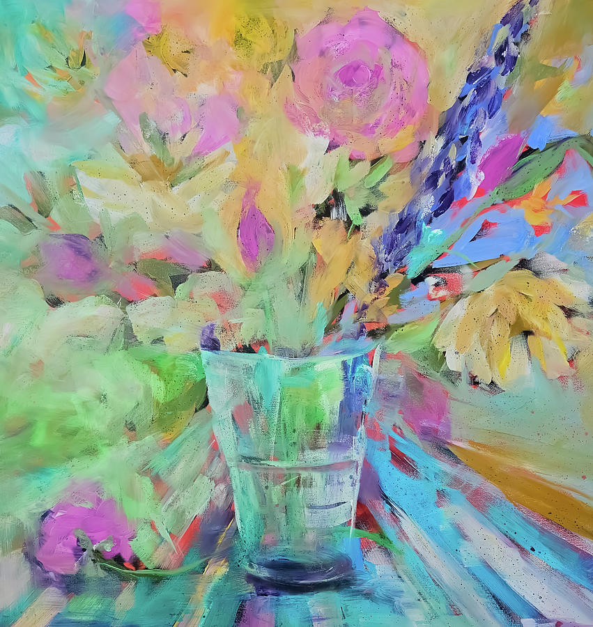 Flowers In A Glass Painting Painting by Lisa Kaiser