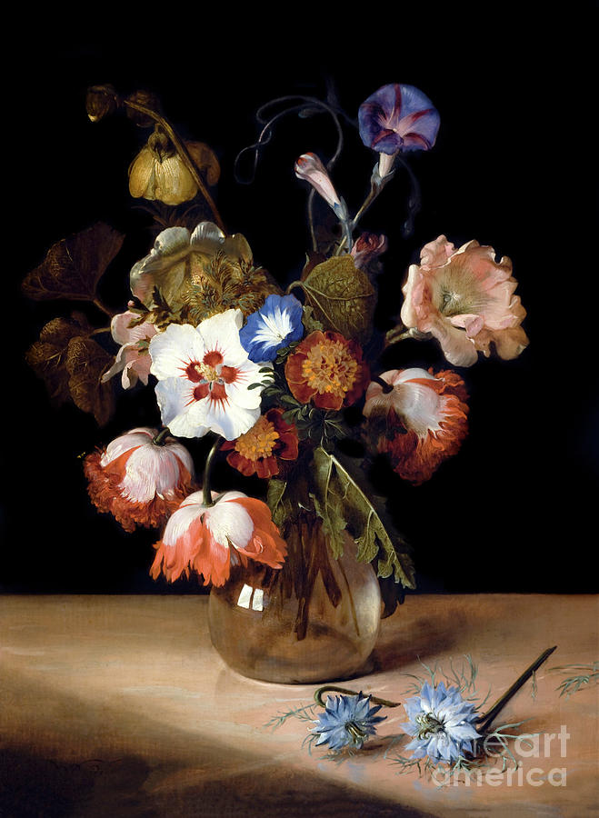 Flowers in a Glass Vase by Abraham Mignon Photograph by Carlos Diaz