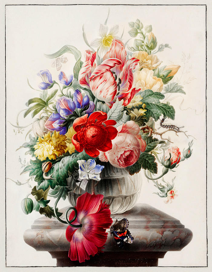 Flowers-In-A-Glass-Vase-By-Herman-Henstenburgh-1700 Digital Art by Jose ...