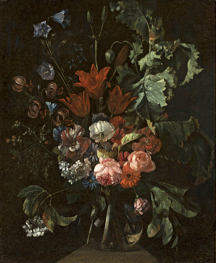 Flowers in a glass vase  Painting by Jacob van Walscapelle