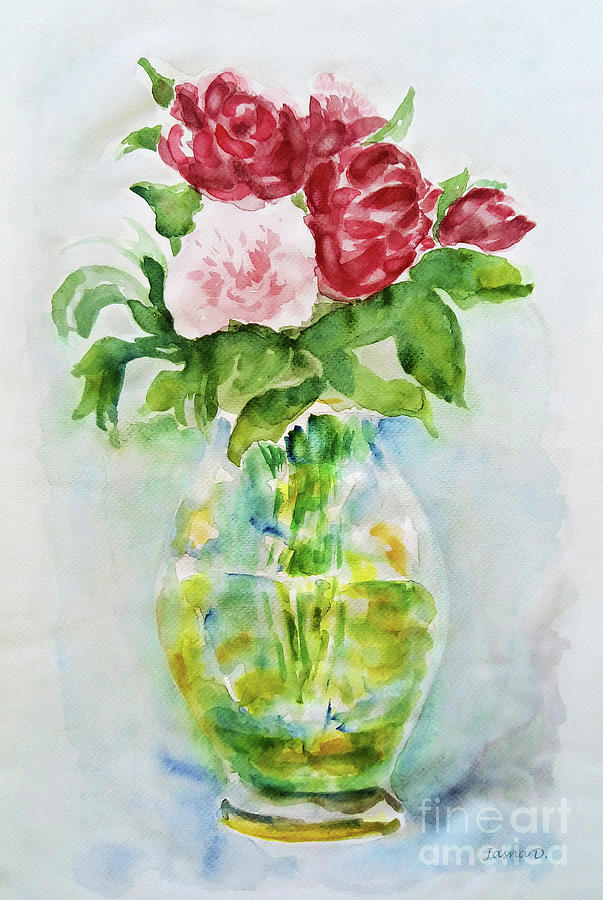 Flowers In A Glass Vase Painting by Jasna Dragun