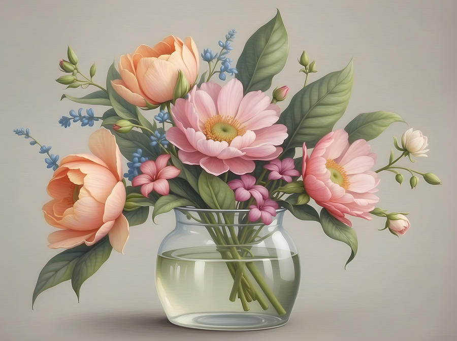 Flowers in a Glass Vase Digital Art by Mark Greenberg