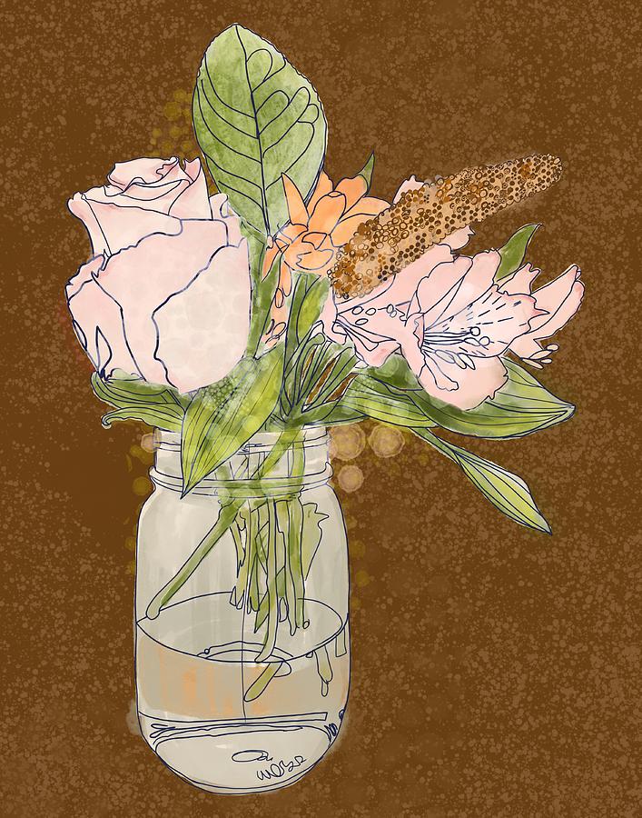 Flowers in a Mason Jar Digital Art by Blenda Studio