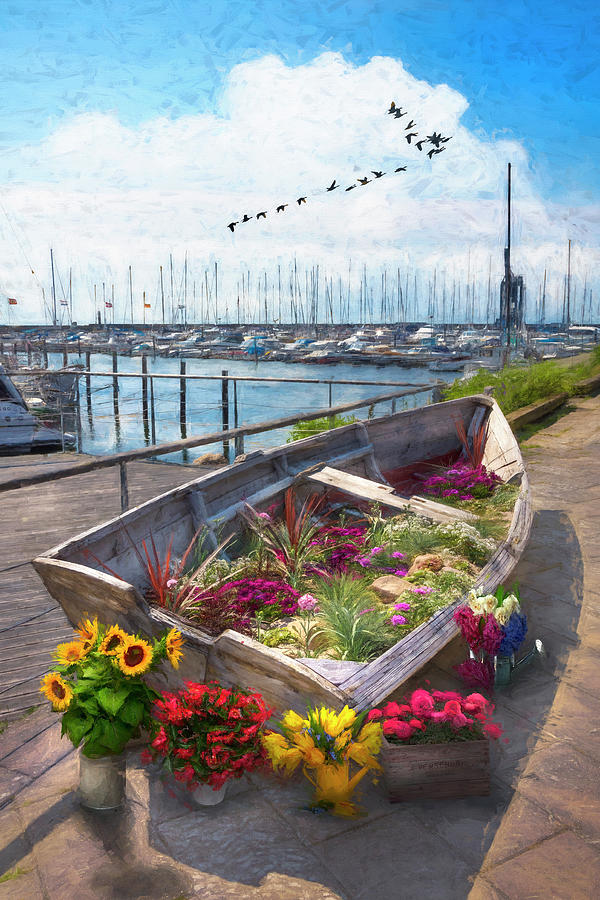 Flowers in a Rowboat Painting Photograph by Debra and Dave Vanderlaan