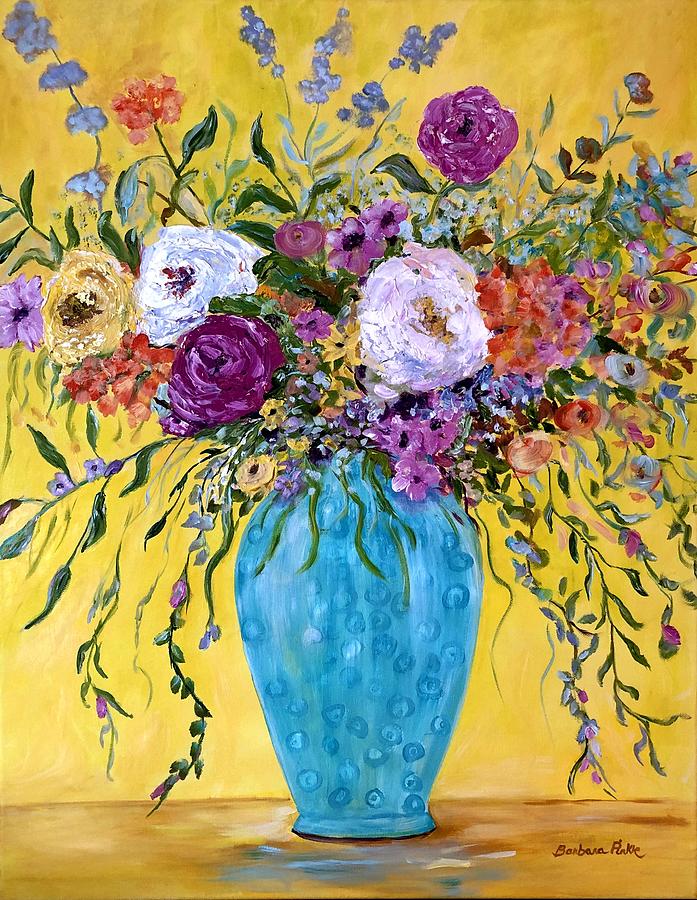 Flowers in a Turquoise Vase Painting by Barbara Pirkle