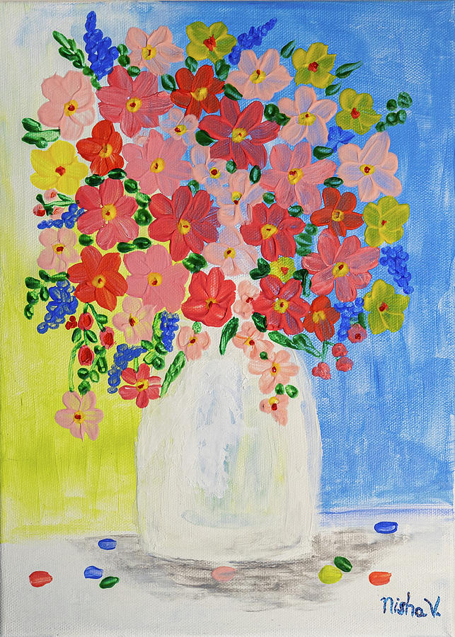 Nature Painting - Flowers in a Vase by Nishma Creations