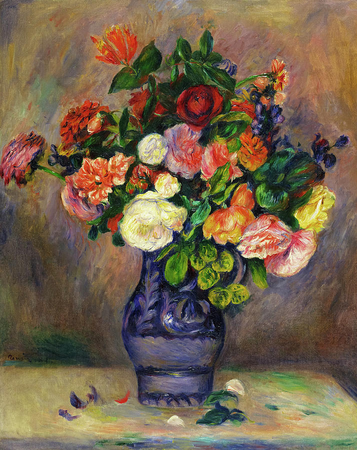 Flowers in a Vase, Painted in 1880 Painting by Pierre-Auguste Renoir ...