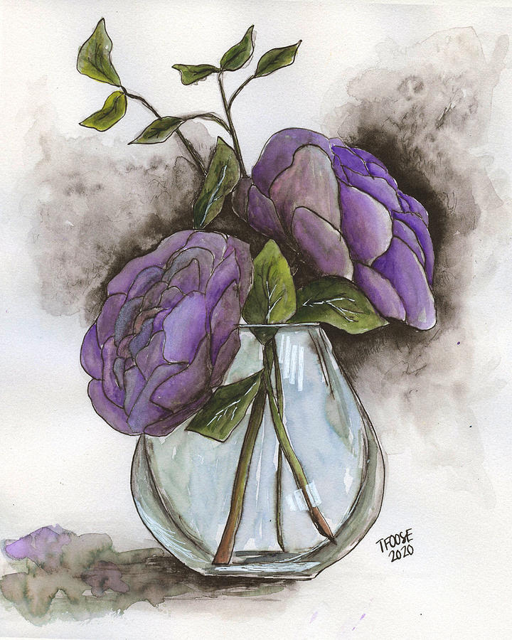Flowers In A Vase With Watercolor Painting