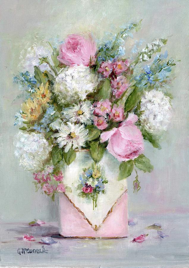 Flowers in a Vintage Pink Tin Painting by Gail McCormack