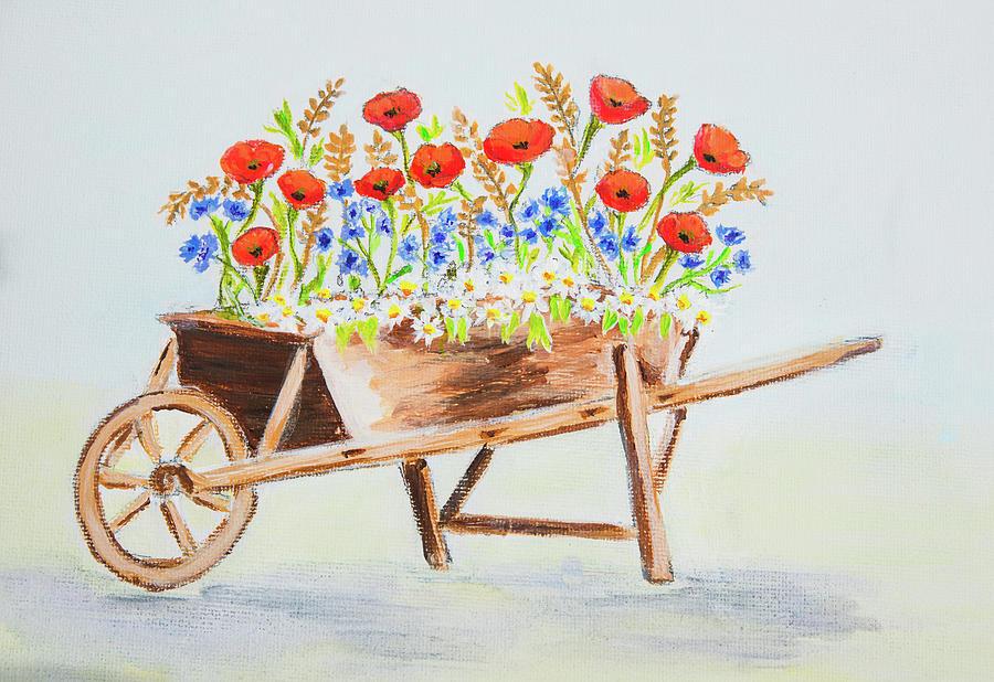 Flowers in a Wheelbarrow Painting by Laura Richards