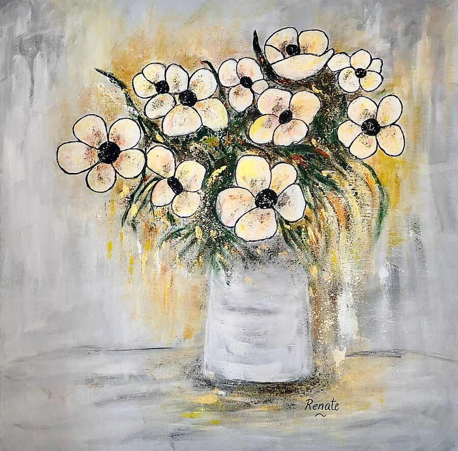 Flowers in a white vase.. Painting by Renate Dartois