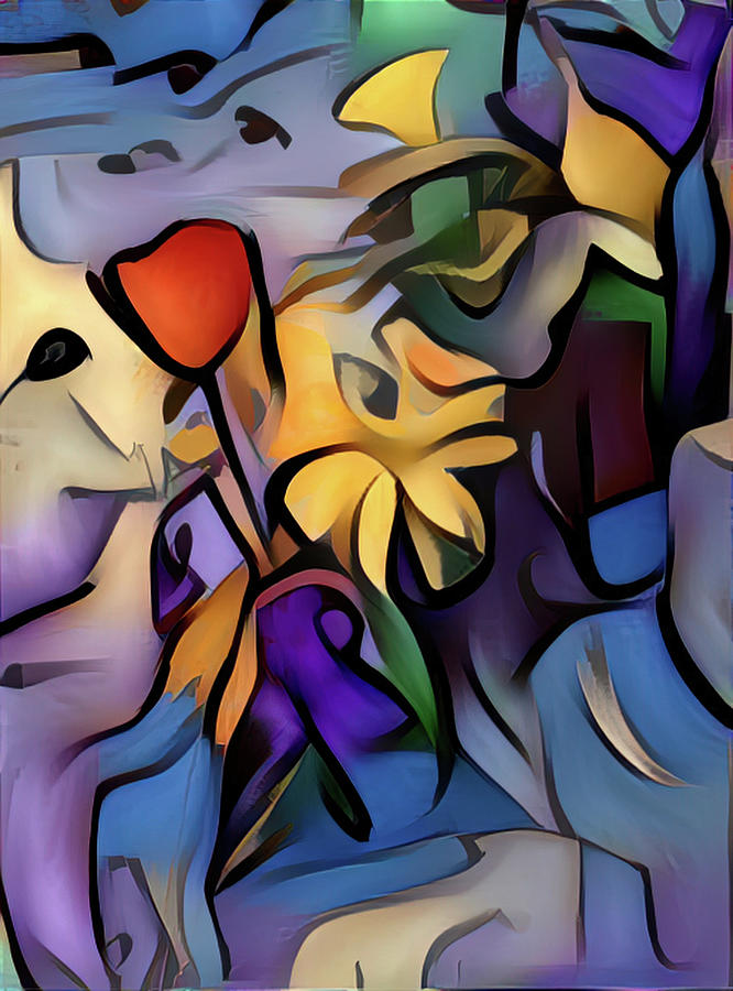 Flowers in Abstract colorful  Digital Art by Cathy Anderson