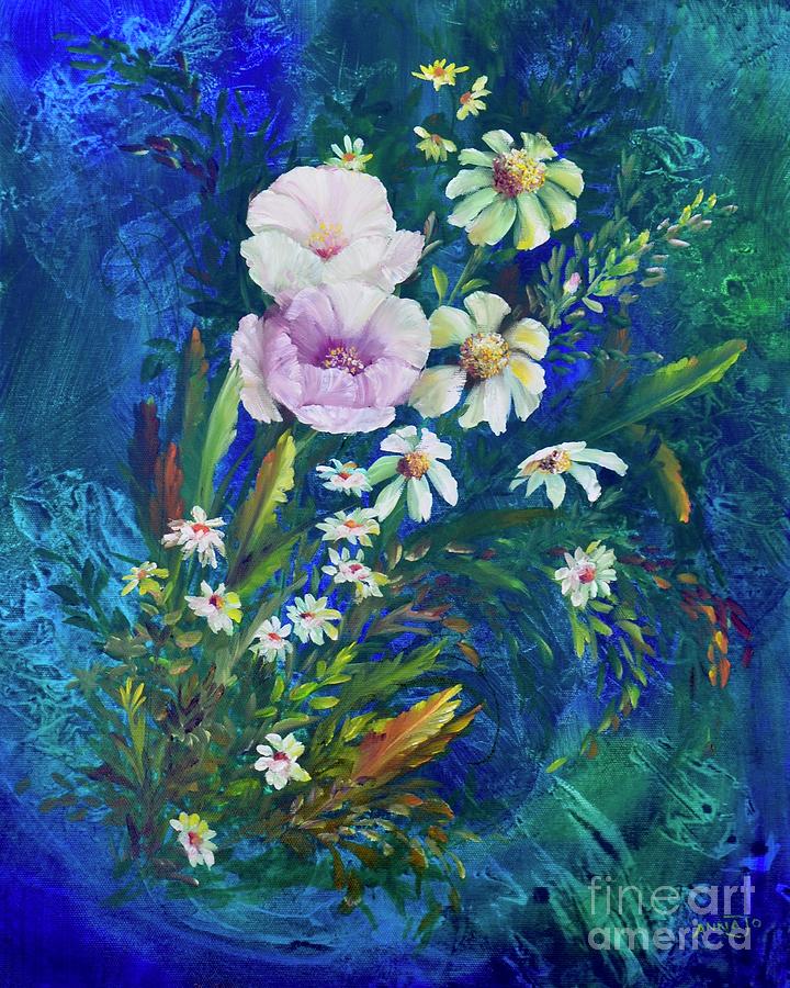 Flowers in Blue Painting by AnnaJo Vahle