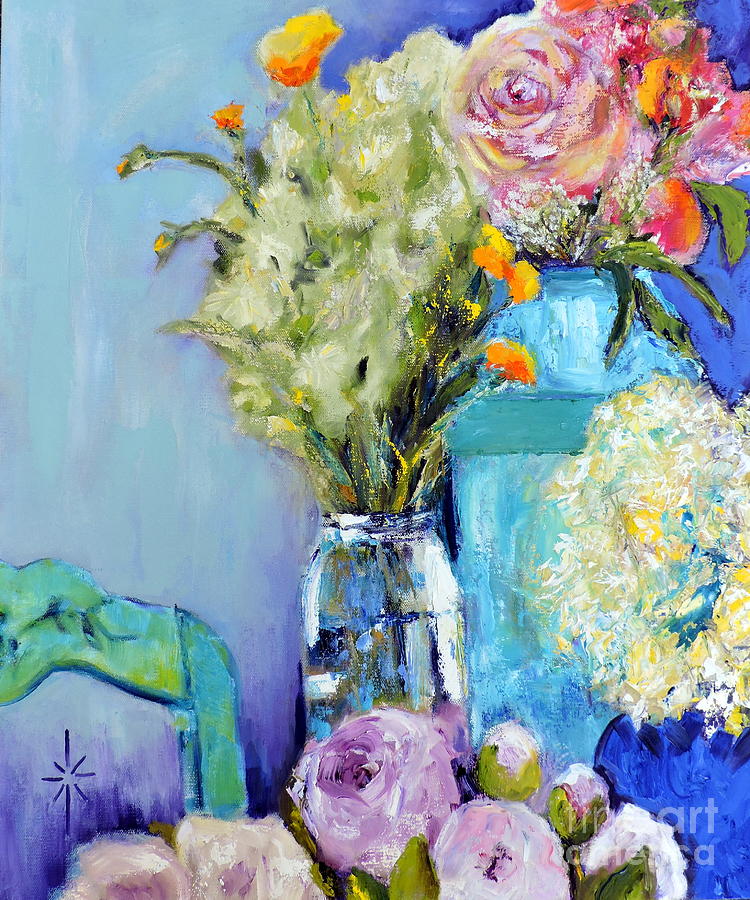 Flowers in Blue Painting by Jodie Marie Anne Richardson Traugott          aka jm-ART