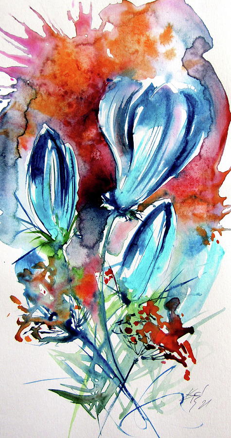 Flowers in blue Painting by Kovacs Anna Brigitta - Fine Art America