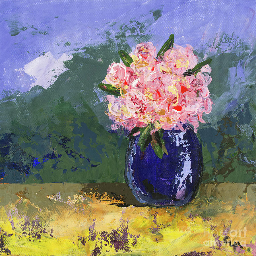 Rose Painting - Flowers in Blue Vase by Cheryl McClure
