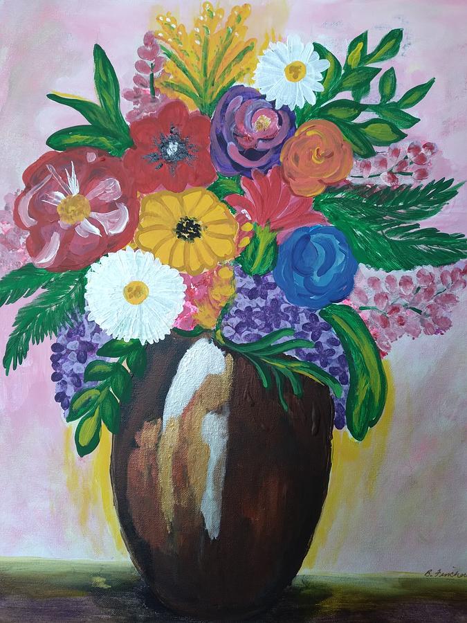 Flowers in brown vase  Painting by Barbara Fincher