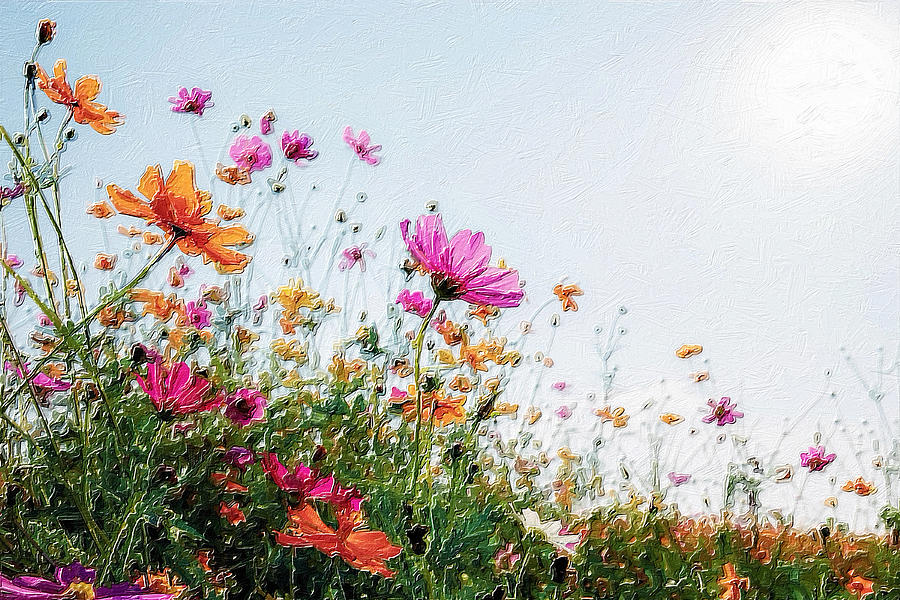 Flowers In Field Floral Landscape Detail Painting by Tony Rubino