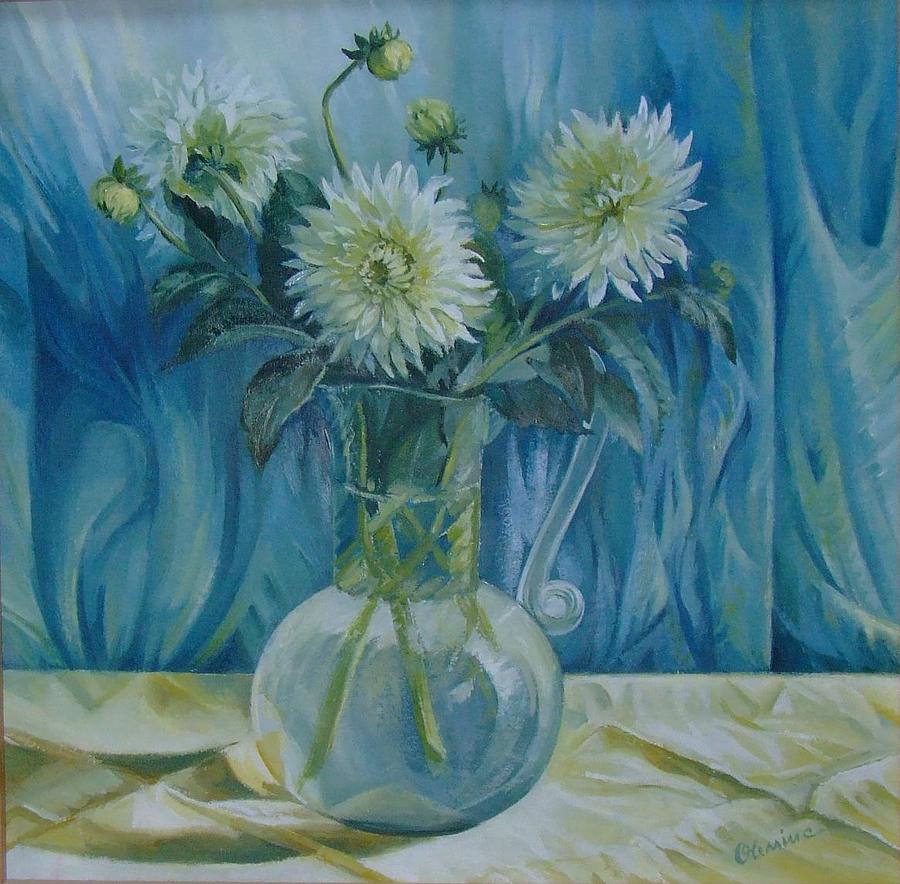 Flowers in glass vase Painting by Elena Oleniuc