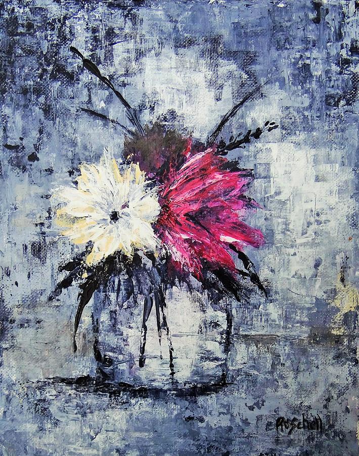 Black And White Painting - Flowers in Glass Vase by Roseanne Schellenberger