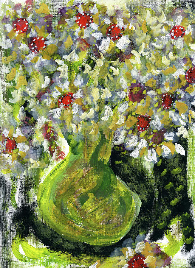 Flowers in green vase Painting by Ekaterina Yakovina