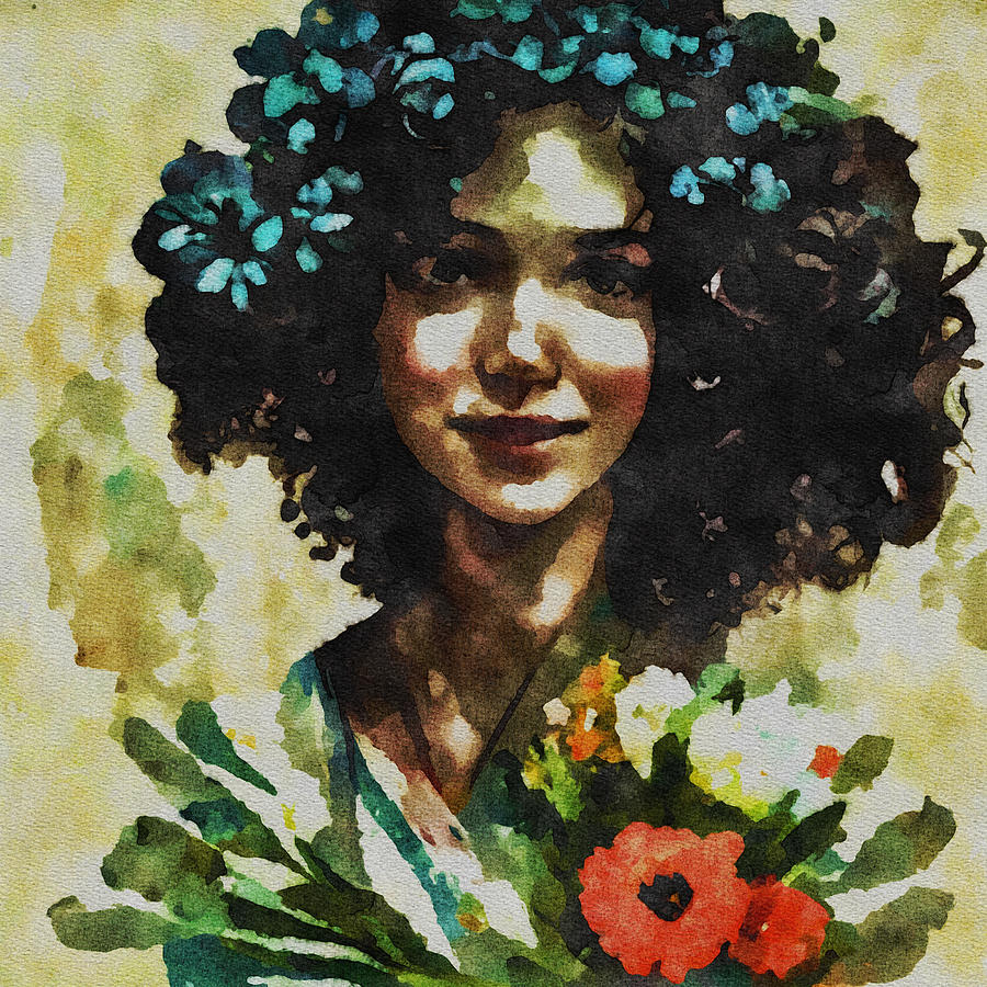 Flowers in her Hair 2 Mixed Media by Ann Leech