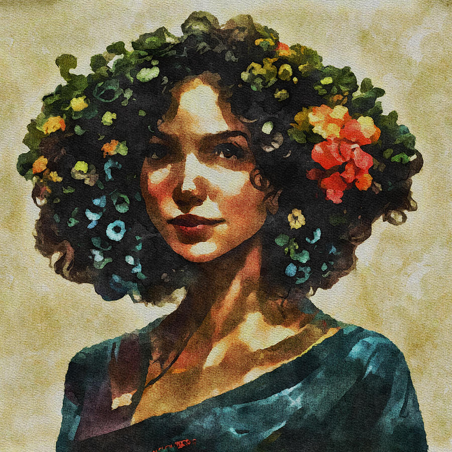 Flowers in her Hair 3 Mixed Media by Ann Leech