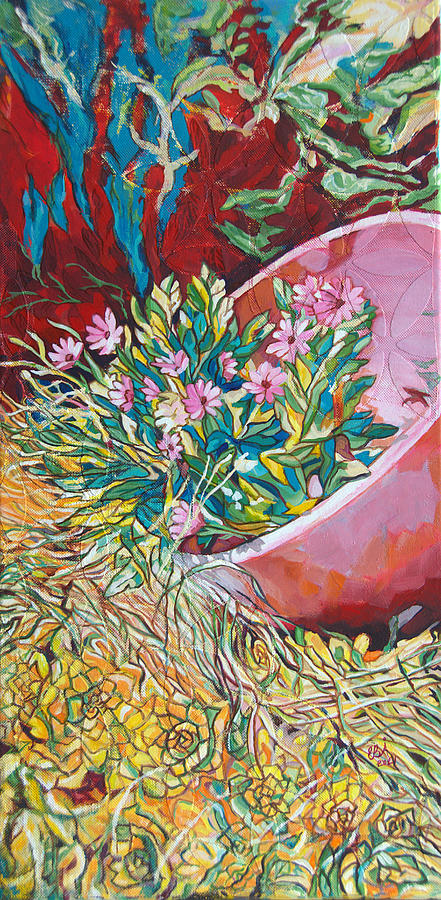 Flowers in Pink Pot Painting by Elaine Berger