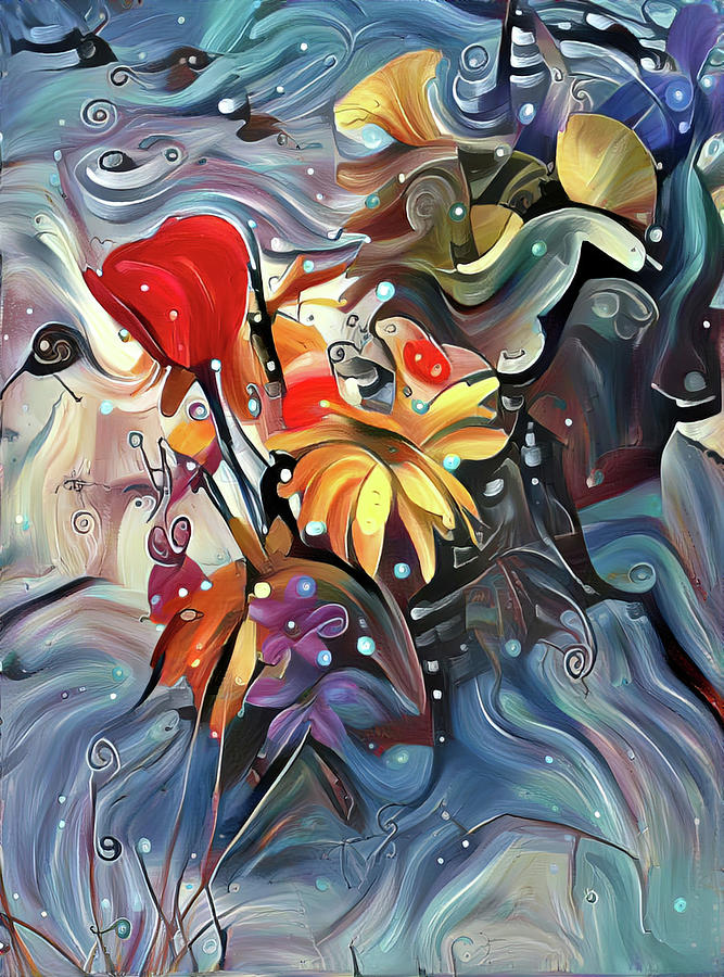 Flowers In Swirl Digital Art