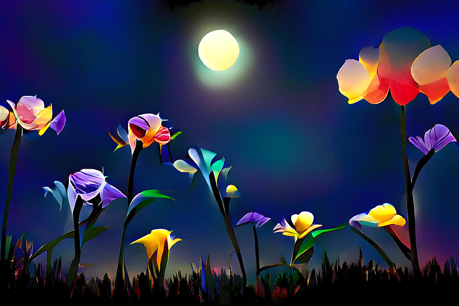 Flowers in the Moonlight Digital Art by Gary Blackman