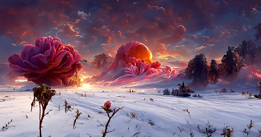 Flowers in the winter at Sunset 01 Digital Art by Frederick Butt