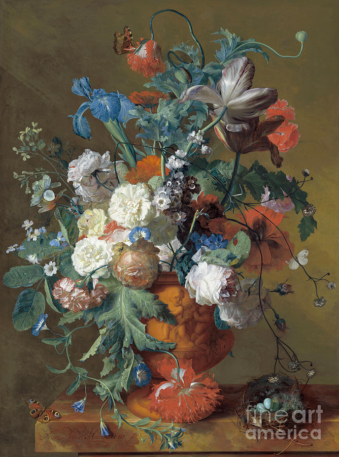 Flowers in Urn, c1720-1722 Painting by Jan van Huysum Flowers in Urn, c1720-1722 Painting by Jan van Huysum