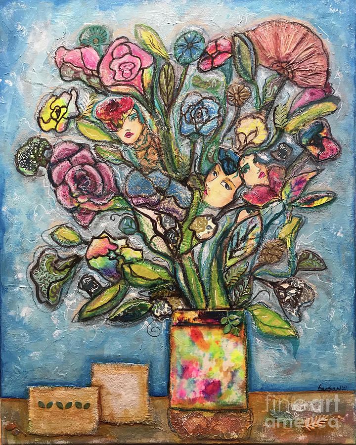 Flowers in vase Mixed Media by Susan Cliett