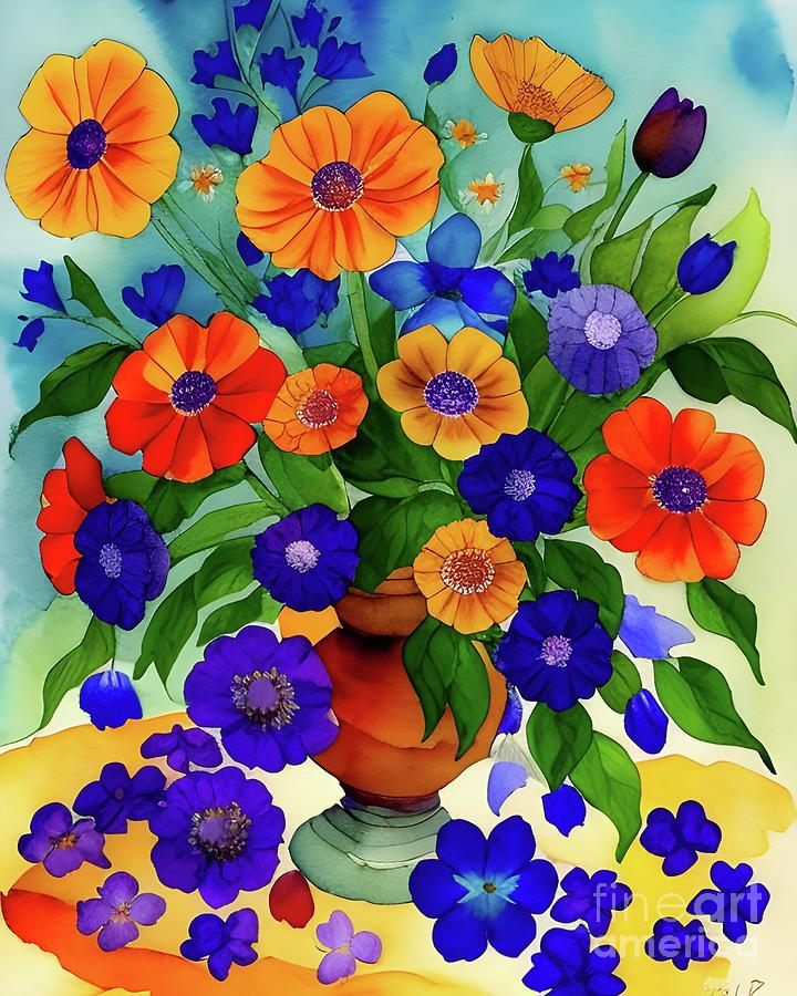 Flowers in Vase watercolor_2505 Digital Art by Mary Machare