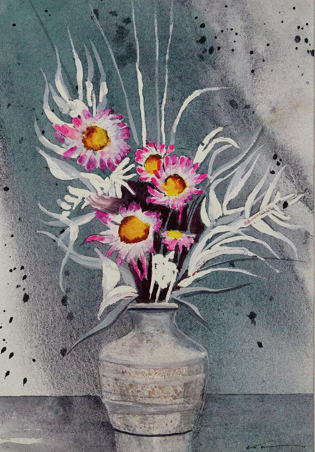 Flowers In White Vase Painting