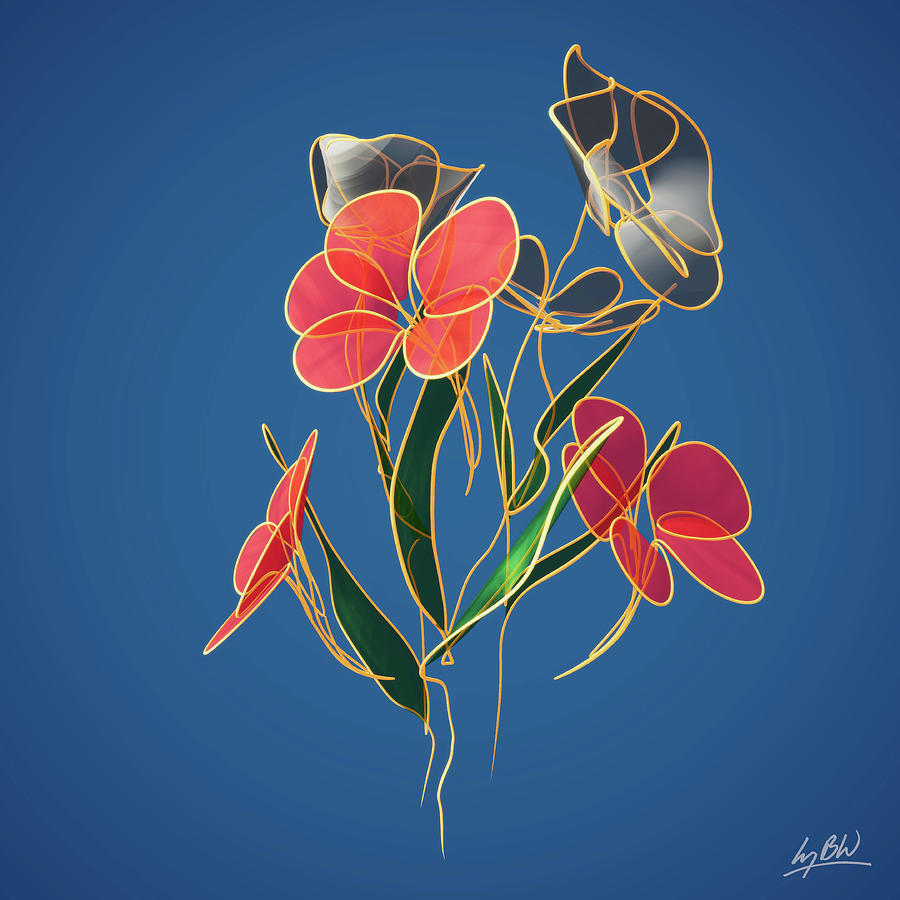 Flowers Line Drawing 6 Digital Art by Lucy Boyd-Wilson - Pixels