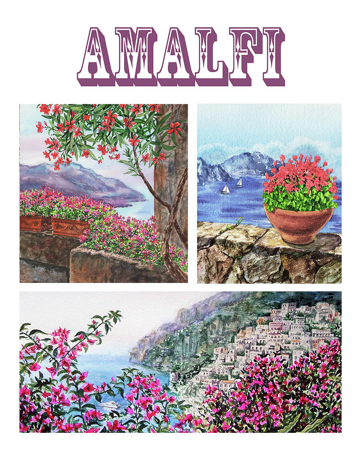 Flowers Of Amalfi Italy Watercolor Ravello Positano  Painting by Irina Sztukowski
