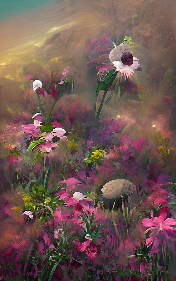 Flowers on a Foggy Hill Painting by Bonnie Bruno
