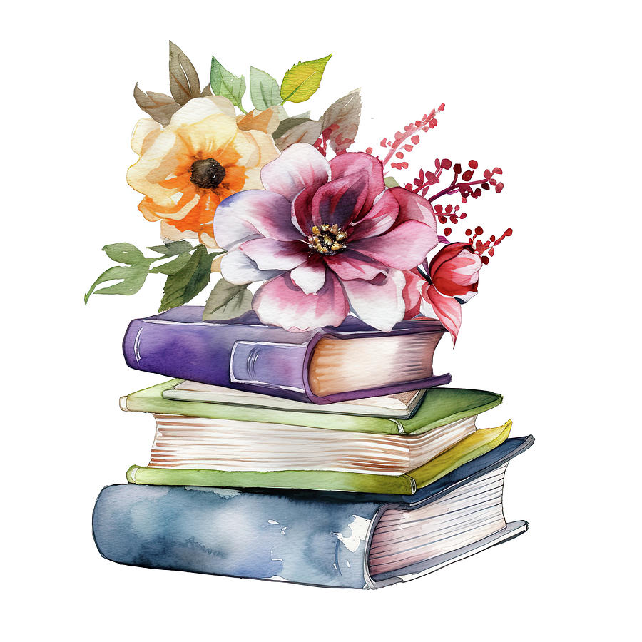 Flowers on a stack of books Digital Art by Pavel Shlykov - Pixels